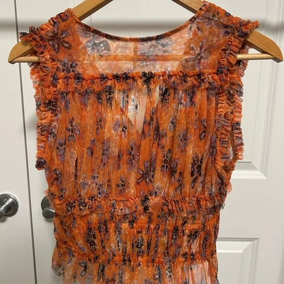 Free People Orange Floral Ruffle Blouse - Picture 4 of 6